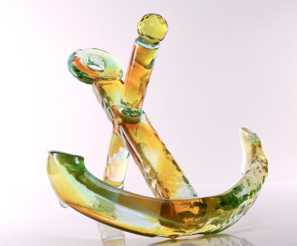 blown glass, anchor, art, sculpture.